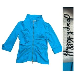 Joseph Ribkoff Vibrant Blue Lightweight 3/4 Sleeves Ruched Blazer Jacket